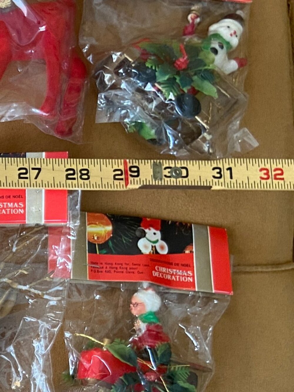 Vintage Christmas Train Ornaments Pair – Snowman & Mrs. Claus – Hong Kong